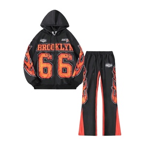 Survêtements pour hommes dtg dtf imprimé sweat à capuche avec fermeture éclair complet ensemble de jogging deux pièces coupe ajustée tenue de sport décontractée survêtement athlétique 2025 - Product Image 1