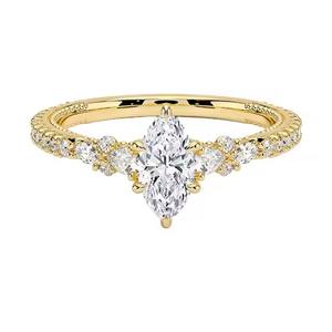 แหวนเพชรเม็ดเดี่ยวทรงมาร์คีส์ตัดเพชรสีทอง14K - Product Image 1