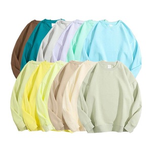 เสื้อสเวตเตอร์คอกลมขนาดใหญ่พิเศษผ้าฝ้ายหนาสำหรับทุกเพศ500gsm แบบปักไหล่แบบกำหนดเองพิมพ์ลายเรียบสำหรับฤดูใบไม้ผลิ - Product Image 1