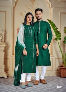 Combo de styliste traditionnel Kurta de Kurta avec pyjama & Kurti avec pantalon pour beau Couple charmant - Product Image 2