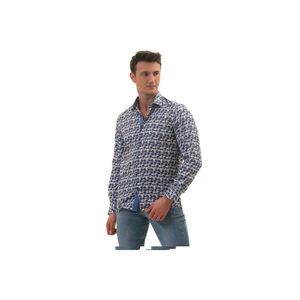 เสื้อเชิ๊ตผู้ชายแขนยาวเข้ารูปเข้ารูปพิมพ์ลายกระดาษแข็งสีเหลืองสีดำ - Product Image 5