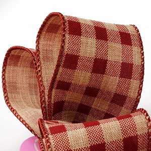 Floral Gingham Burlap <b>Ribbon</b> Satin Polyester Wired for Decoration for Birthday Halloween Wedding Christmas Hanukkah Easter - Product Image 4