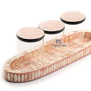 Ensemble supérieur de bocaux en verre avec plateau, plateau de perles en nacre de chocolat arabe artisanal avec acrylique fait à la main au vietnam - Product Image 5