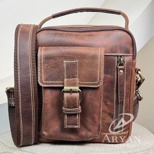 Luxury Designer Fashion Trendy Full Grain Leather Men's Messenger Bag Cow Leather Crossbody Shoulder Bag with Flap Buckle Pocket - Product Image 1