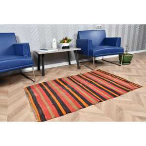 Turkish Vintage Rug 2.8x4.4 ft, Kilim <b>Red</b> Ombr <b>Wool</b> Rug - Product Image 3