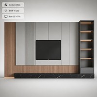 Mueble de TV Moderno de Madera Gris con Estante con Pantalla LED, Mueble Flotante para TV de 65 Pulgadas para Sala de Estar