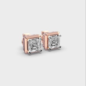 Pendientes de diamante cultivado en laboratorio con corte Asscher, cuadrados, de cuatro puntas, en oro blanco/rosa/amarillo de 9 quilates. - Product Image 2
