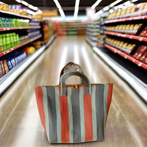 Sac à provisions en nylon réutilisable écologique RPET fermeture éclair rayé Handloom tissé sacs de plage en plastique recyclé mode Logo cosmétique - Product Image 3