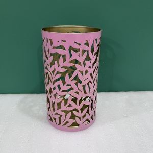Pink Iron Votive Holder with <b>Leaf</b> Pattern Die Cutting Design for Home Decoration ARTISAN DESIGN V800 - Product Image 3