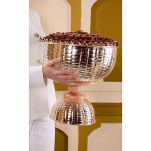 Handmade Modern Eco-Friendly Metal <b>Chocolate</b> Bowl Hammered Flower Design with Polished Finish and Lid for <b>Weddings</b> and Events - Product Image 4