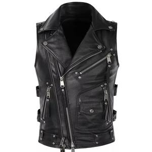 Chaleco de cuero genuino 100% para hombre, estilo motorista, ropa informal de tela de punto, característica de talla grande para invierno, precio bajo - Product Image 1