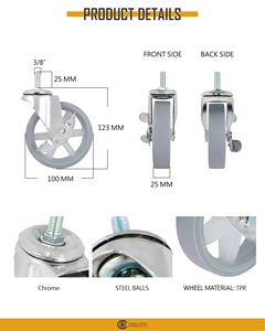 Rueda Giratoria de Acero Gris de 4 Pulgadas con Freno, Vástago Roscado de 3/8, Ruedas Silenciosas y Suaves para Uso en Almacenes y Supermercados - Product Image 2