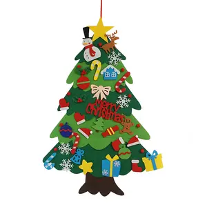 Decoração de natal para crianças, presente de natal, árvore de natal de feltro com 33 peças, enfeites DIY, árvore de natal de feltro para pendurar na parede