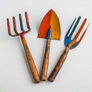 Râteau à feuilles en fer de qualité supérieure en finition patinée design artisanal mélangeant la fonction de jardinage avec une décoration saisonnière rustique - Product Image 1