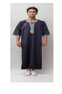 Hombres marroquíes Thobes bordado musulmán Jubbah ropa islámica de los hombres sólido árabe Arabia Saudita moda ropa islámica - Product Image 2
