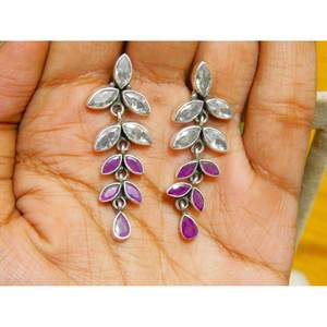 925 argent Sterling Floral boucle d'oreille goujon naturel rubis et CZ pierres précieuses forme de goutte d'eau multi-pierres précieuses cadeau d'anniversaire pour elle - Product Image 4