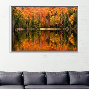 Impresión en lienzo de reflexiones del bosque de otoño: escena de bosque en otoño, lienzo con marco blanco - Product Image 1
