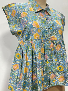 เสื้อกล้ามผ้าฝ้ายทำมือลายพิมพ์บล็อกสไตล์โบฮีเมียนสำหรับผู้หญิง ดีไซน์เนอร์พิมพ์ลายด้วยมือ เหมาะสำหรับใส่ลำลองหรือเป็นทางการในฤดูหนาว  ด้านหน้าติดกระดุม  ใส่ได้ในฤดูร้อน - Product Image 5