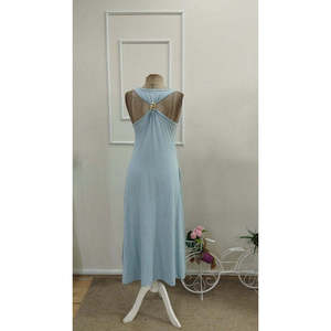 Women's Off-Shoulder Long <b>Viscose</b> <b>Dress</b> with Buckle Detail and Slit at the Back, 36722 - Blue - Product Image 5