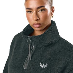 Charcoal Quarter Zip <b>Fleece</b> <b>Jacket</b> Women Oversized Pullover High Neck Cozy Sweatshirt <b>Warm</b> Casual Winter Layer Wear - Product Image 3