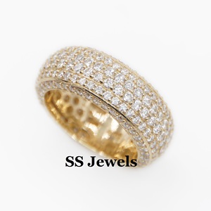 Custom 10K Yellow Gold Plated Unisex Engagement <b>Ring</b> <b>Band</b> Real VVS Moissanite Round Diamond Flooded Wedding <b>Band</b> Gift - Product Image 6