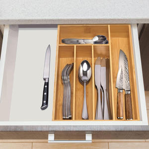 Plateaux en bois de bambou divisés compartiment organisateur de commodités de vanité plateau en bois pour ustensiles de cuisine - Product Image 3