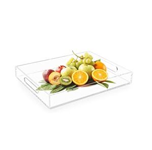 Bandeja de Servicio Acrílica de 12x12 Pulgadas con 2 Asas Doradas, Forma Cuadrada, Decorativa para Café, Aperitivos, Uso en el Baño - Product Image 3