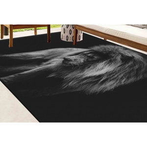 Tapis imprimé avec portrait de lion africain - Tapis d'intérieur épais, grand, noir, tapis doux non tissé - Product Image 2