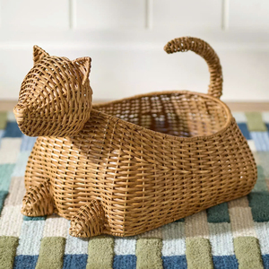 Panier de rangement en rotin tressé pour chat, écologique, en forme d'animal, pour chambre d'enfant, salle de jeux, décoration de chambre d'enfant - Product Image 1
