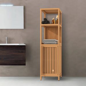 Meuble de rangement pour vanité de salle de bain moderne sur pied avec portes et tiroirs jumelés au design arqué classique - Product Image 2
