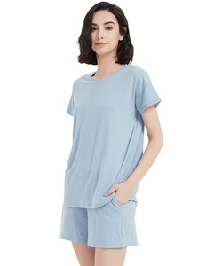 Merino <strong>Wool</strong> Pajamas Women's Short Sleeve Sleepwear Soft Pjs Set O Neck Loungewear - Product Image 1