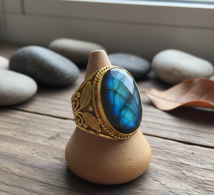 Vente chaude à la mode bague de mode 925 argent lunette ensemble Labradorite pierre précieuse plaqué or Rose certifié article de bijoux - Product Image 4