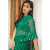 Sari indien en soie Georgette vert Leheriya, style Bollywood, motif Rama Embarrassed, broderie, longueur ras du sol, infroissable, résistant au soleil