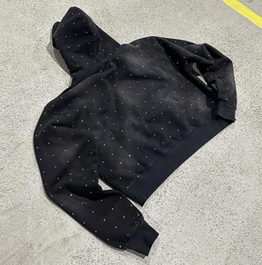 Chaqueta Safari Slim para Hombre de Marca, Gráfica, 120g, Negra, con Efecto Desgastado, de Algodón Vintage, con Pedrería y Patrón de Letras, Cuello Alto - Product Image 2