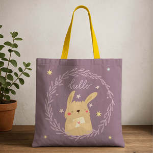 กระเป๋าผ้าแคนวาสลายกระต่ายสไตล์โบฮีเมียนพร้อมซิปปิด - Product Image 1