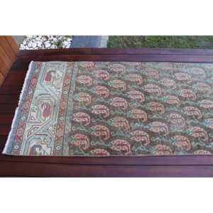 พรมตุรกี, พรมวินเทจขนาด 2.7x12.8 ฟุต, พรมขนสัตว์สีน้ำเงินไล่เฉด - Product Image 4