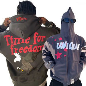 Fabricante logotipo personalizado peso pesado 3D Puff impresión Streetwear Sudadera con capucha de gran tamaño con cremallera completa impresión gráfica sudaderas con capucha unisex - Product Image 1