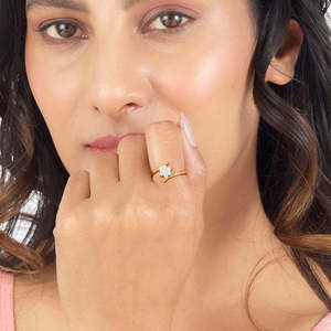 Lily Twist Women's Gold Stainless Steel <b>Open</b> <b>Ring</b> with Zircon Fashion Wedding Jewelry - Product Image 2