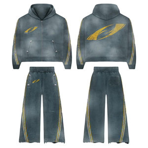 Sudaderas con capucha y pantalones acampanados de felpa francesa de algodón transpirable para hombre, paneles de ropa de calle con lavado ácido, chándales con estampado de pantalla de invierno - Product Image 6
