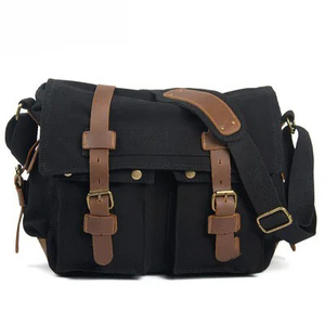 Bolso para cámara de cuero auténtico con empalme de lona Vintage, bandolera de un solo hombro, forro impermeable informal para fotografía, para el 2017 - Product Image 2