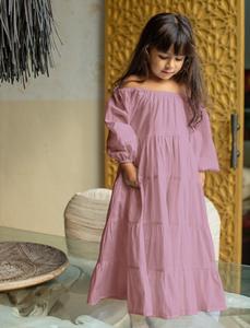 Hot Sale Products Summer Kids Clothing Elegant Western Children's Wear Baby Long Sleeve Dust Pink <b>Girls</b> <b>Dress</b> - Product Image 4