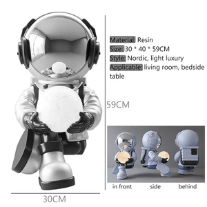 Lámpara de Pie con Escultura de Astronauta Arrodillado, Luz LED de Luna, Resina Plateada, Estatua de Astronauta, Decoración para Sala de Estar - Product Image 4