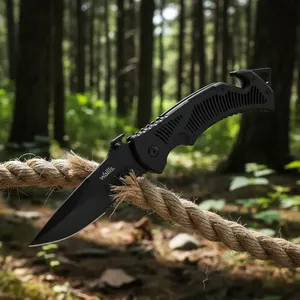 Coltello con blocco di sicurezza con manico nero e lama liscia-seghettata con clip di Wallis K900325 - Product Image 5