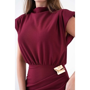 Vestido Midi Casual para Mujer, Color Borgoña, Tejido Elástico, 4409, Manga Corta, Cuello Alto, Corte Sobre, Natural, No Tejido, 100% Poliéster - Product Image 4