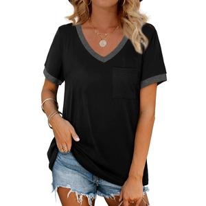 Camiseta de Verano para Mujer, Cuello en V, Manga Corta, 100% Algodón, Transpirable, Ecológica, Holgada, Informal, Tejida, de Alta Calidad, Servicio OEM - Product Image 4