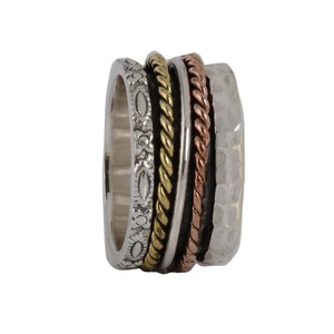 แหวนสปินเนอร์3โทนสีทองเหลืองและเงินไม่ซ้ำใครสำหรับ925เครื่องประดับขายส่งจากอินเดีย - Product Image 1