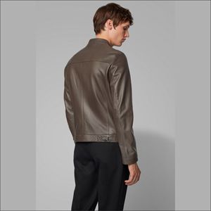 Veste de moto d'hiver camouflage en cuir pour homme avec fermeture à glissière asymétrique style motard et tissu en peau d'agneau doux - Product Image 2