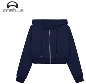 Onstyle Sudadera con capucha de estilo deportivo para mujer Técnica de lavado ácido con cremallera Recortada de manga larga Casual Ligero con capucha Top Streetwear - Product Image 6