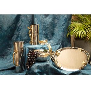 Tazón decorativo martillado a mano con tallo de flor dorada, bellamente hecho a mano para la decoración del hogar y el restaurante - Product Image 2