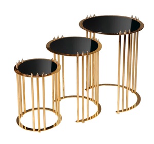 La mesa auxiliar de mármol negro decorativa más vendida con acabado de metal dorado antiguo para restaurante doméstico y mesa auxiliar de hotel - Product Image 2